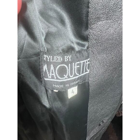 VTG Maquette Leather Long Blazer Coat Jacket Womens 4 Miss Jacksons 90s - Picture 3 of 12